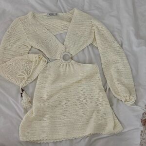 Cream Crochet Dress with Ring Detail